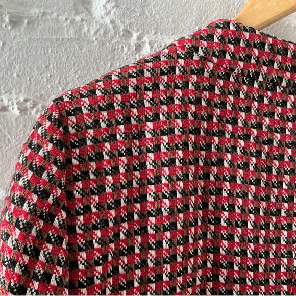 Ann Taylor Collarless Blazer Wool Blend  Red Brown Houndstooth Tweed Jacket 14 - Picture 10 of 16